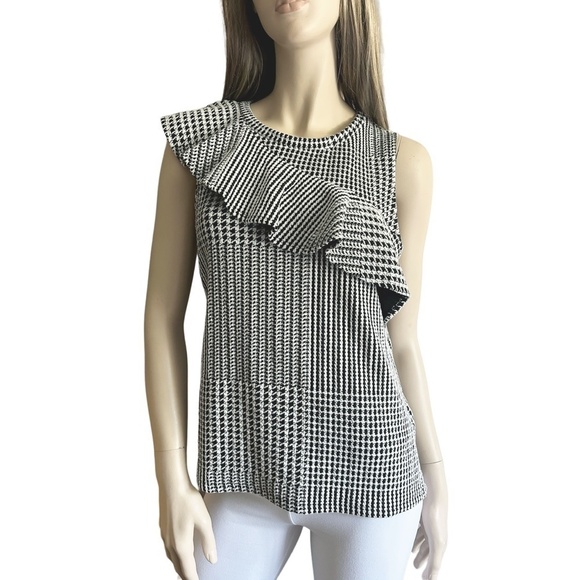Anthropologie Dolan Ruffled Asymmetrical Houndstooth Top Blouse Shirt Tank - Picture 3 of 15